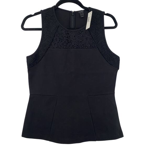 J. Crew Tops - NWT J. Crew Black Structured Mixed Lace Peplum Shell Sleeveless Top Small